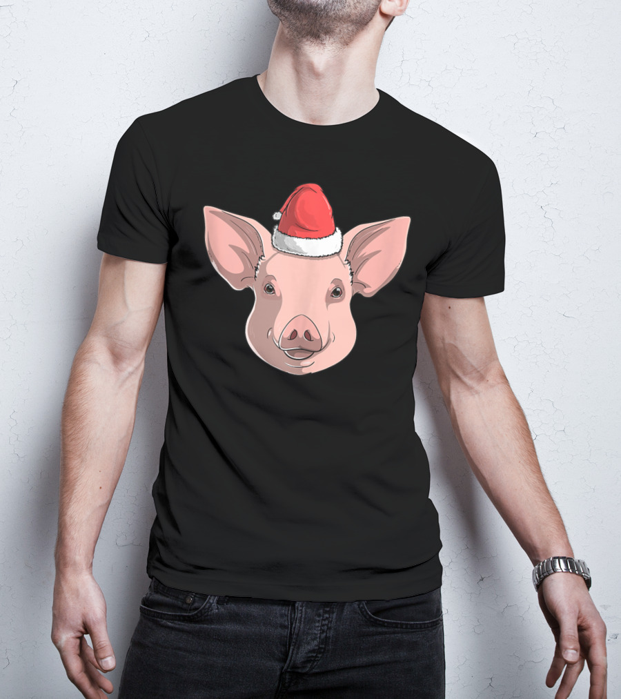 Pig Wearing Santa Claus Hat Christmas Holiday T-Shirt