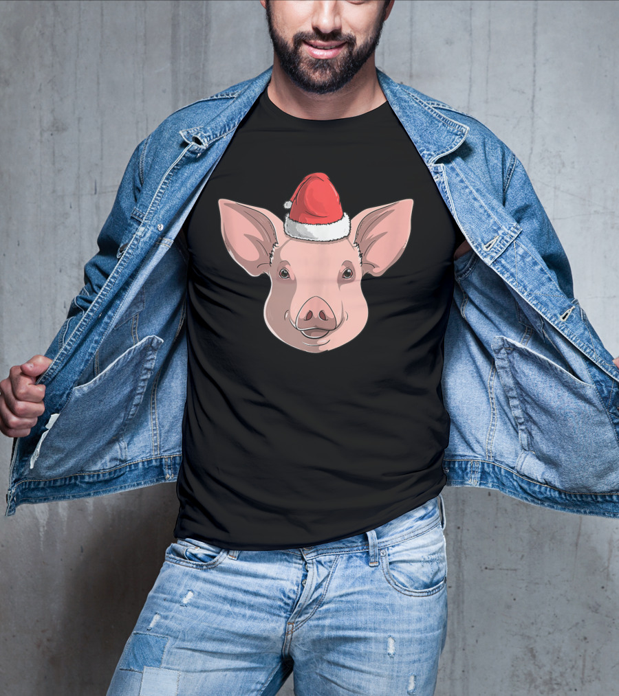 Pig Wearing Santa Claus Hat Christmas Holiday T-Shirt