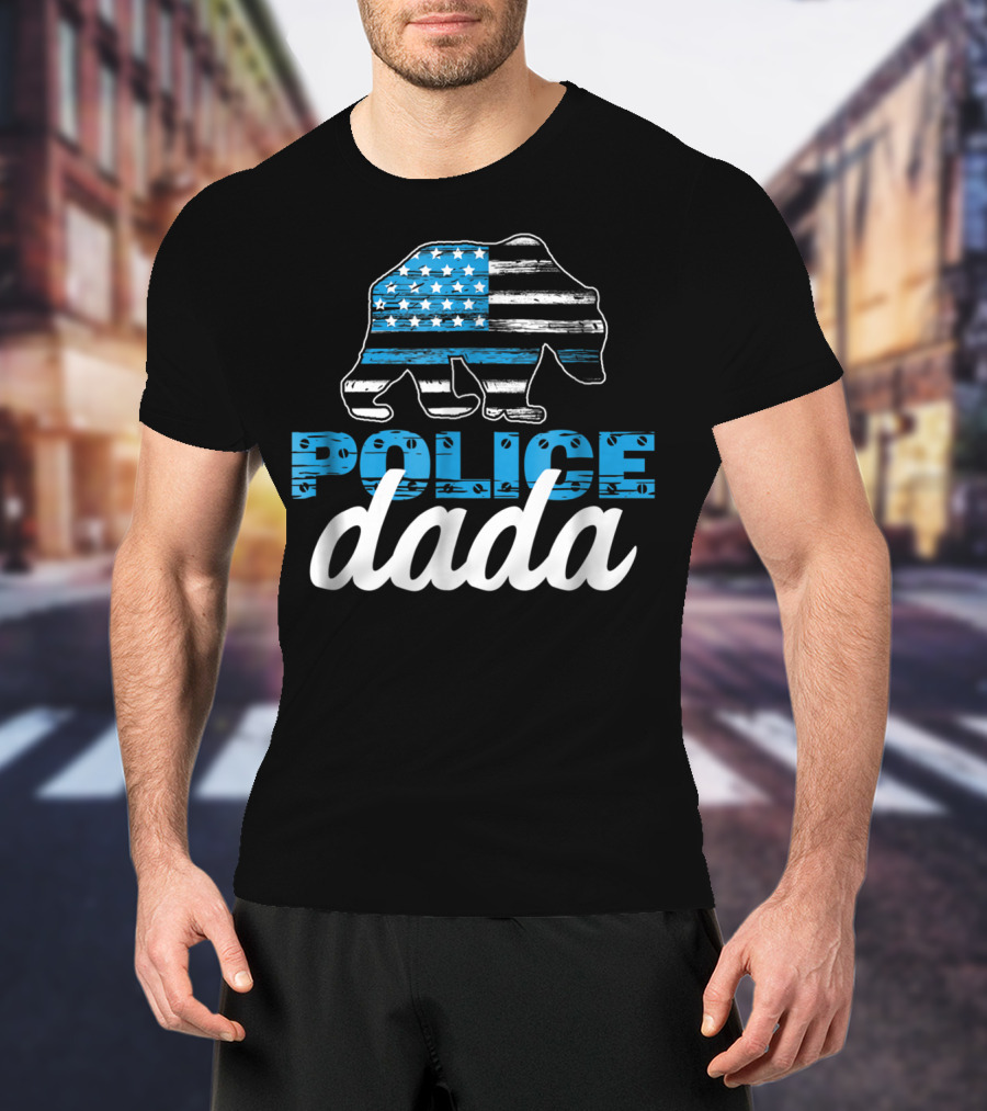 Police Dada Thin Blue Line Bear American Flag T-Shirt