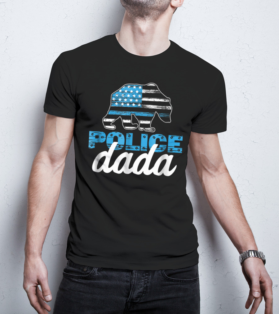 Police Dada Thin Blue Line Bear American Flag T-Shirt