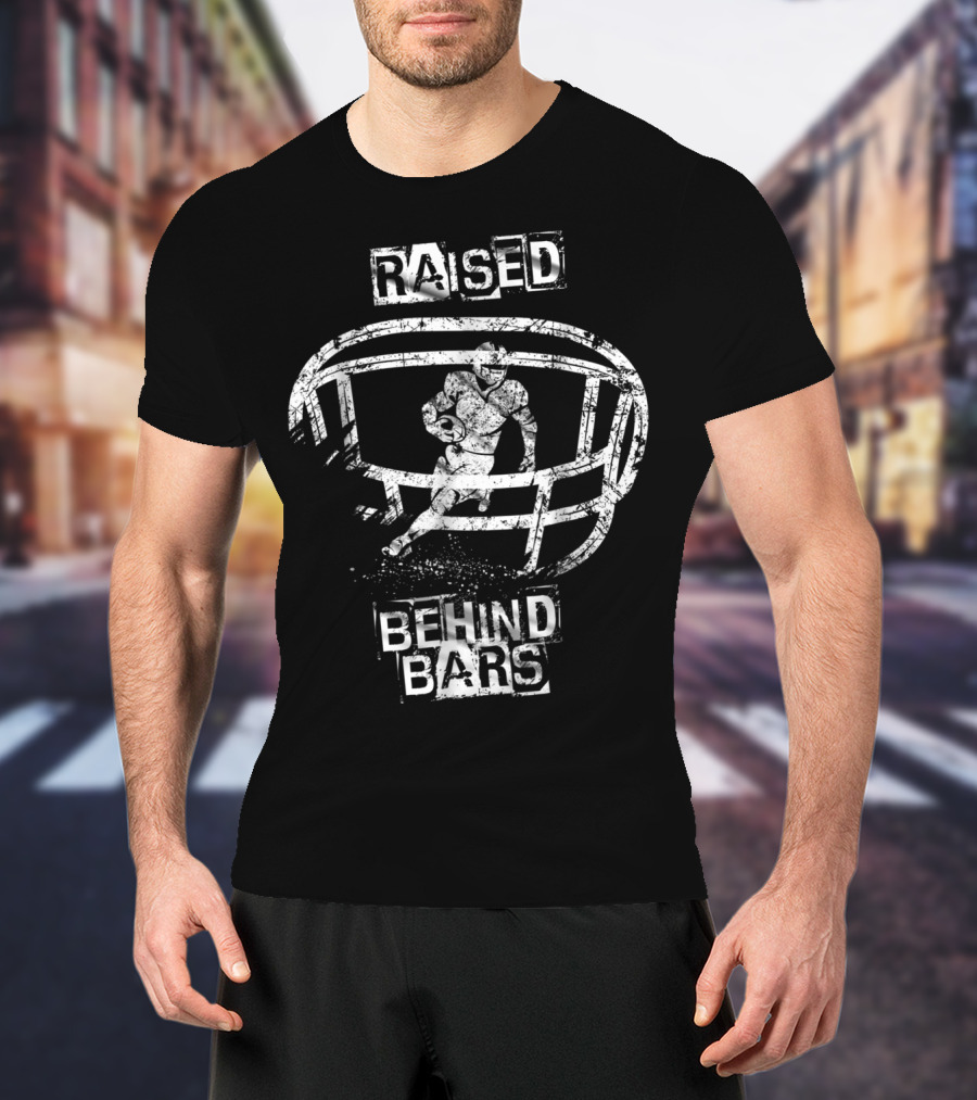 Raised Behind Bars Football Helmet And Player T-Shirt
