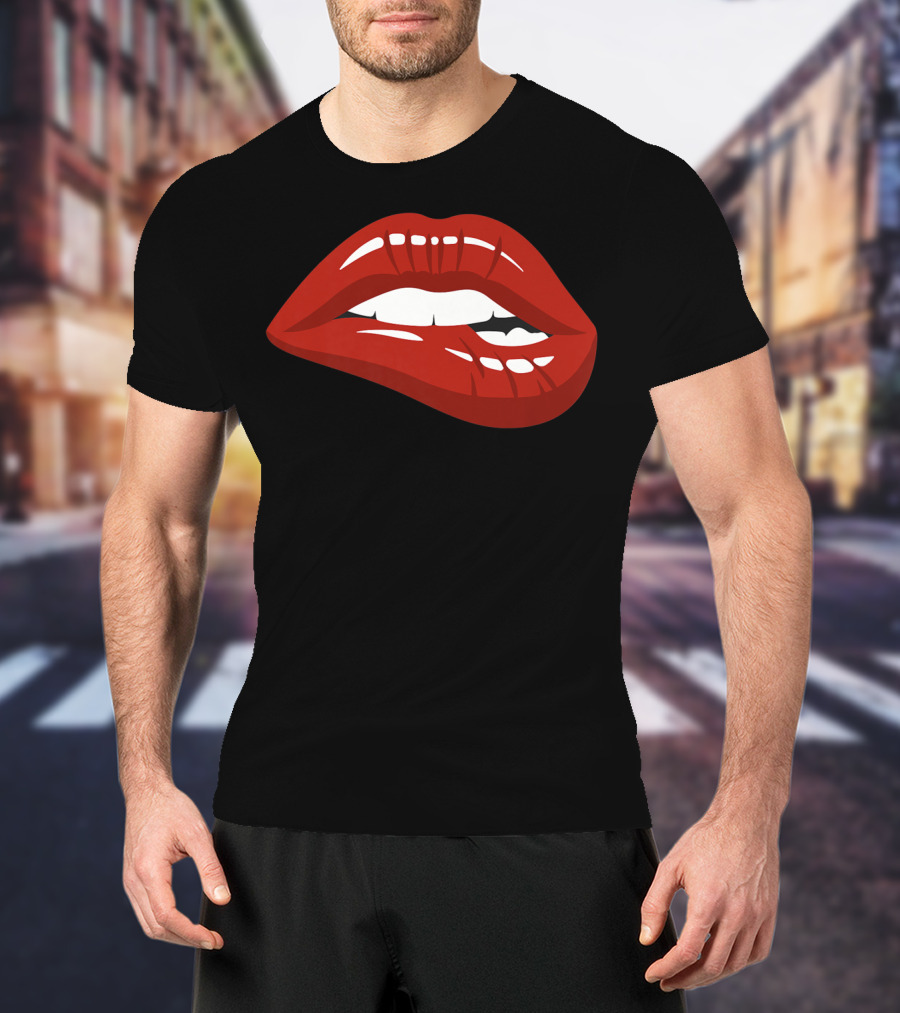 Red Lips Biting Lipstick Makeup Iconic Red Pout T-Shirt