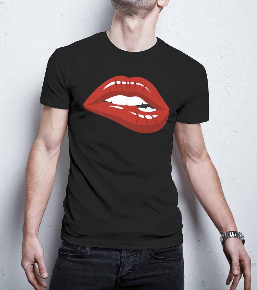 Red Lips Biting Lipstick Makeup Iconic Red Pout T-Shirt