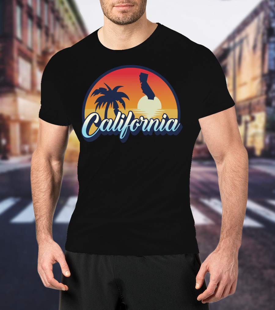 Retro California Beach Vintage Cali Pride Sunset Palm Trees T-Shirt