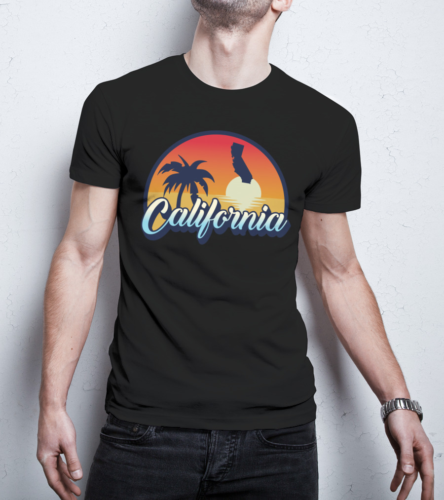 Retro California Beach Vintage Cali Pride Sunset Palm Trees T-Shirt