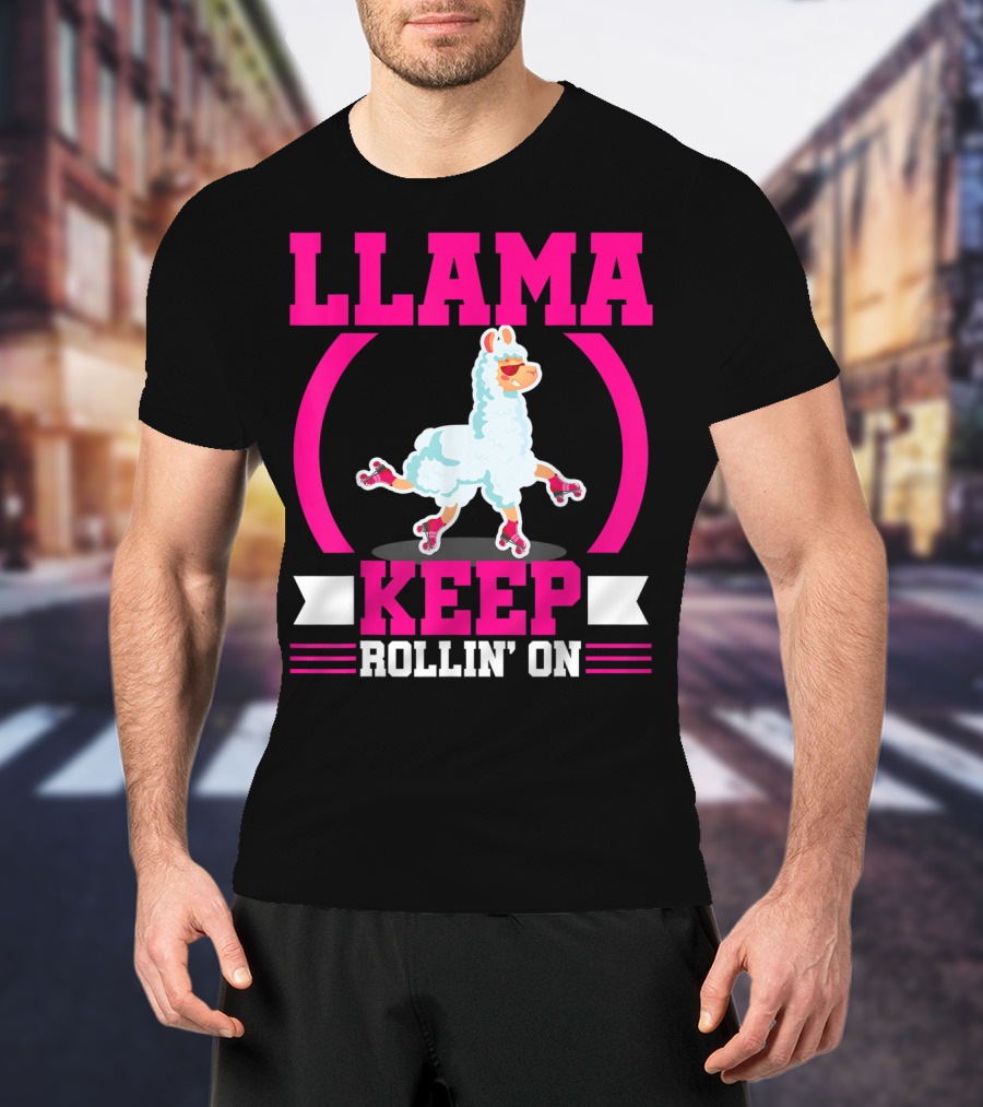 Llama Keep Rollin' On Funny Skater Derby Skating T-Shirt