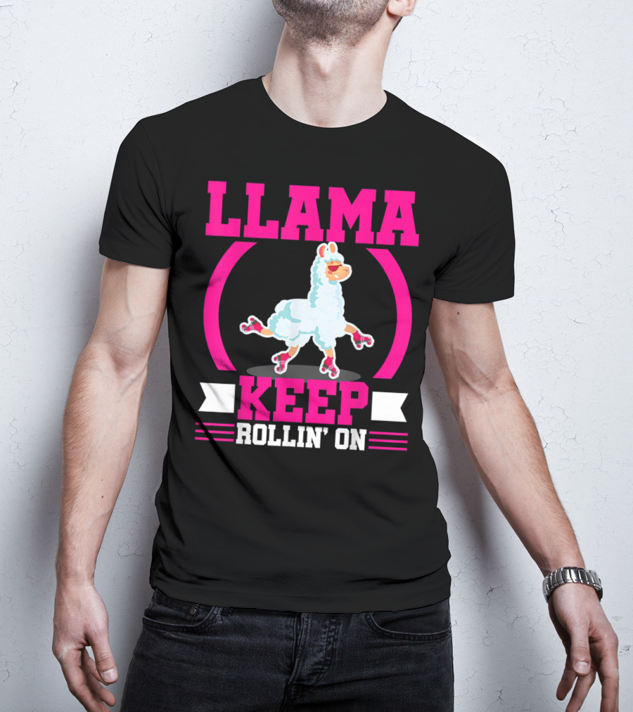 Llama Keep Rollin' On Funny Skater Derby Skating T-Shirt