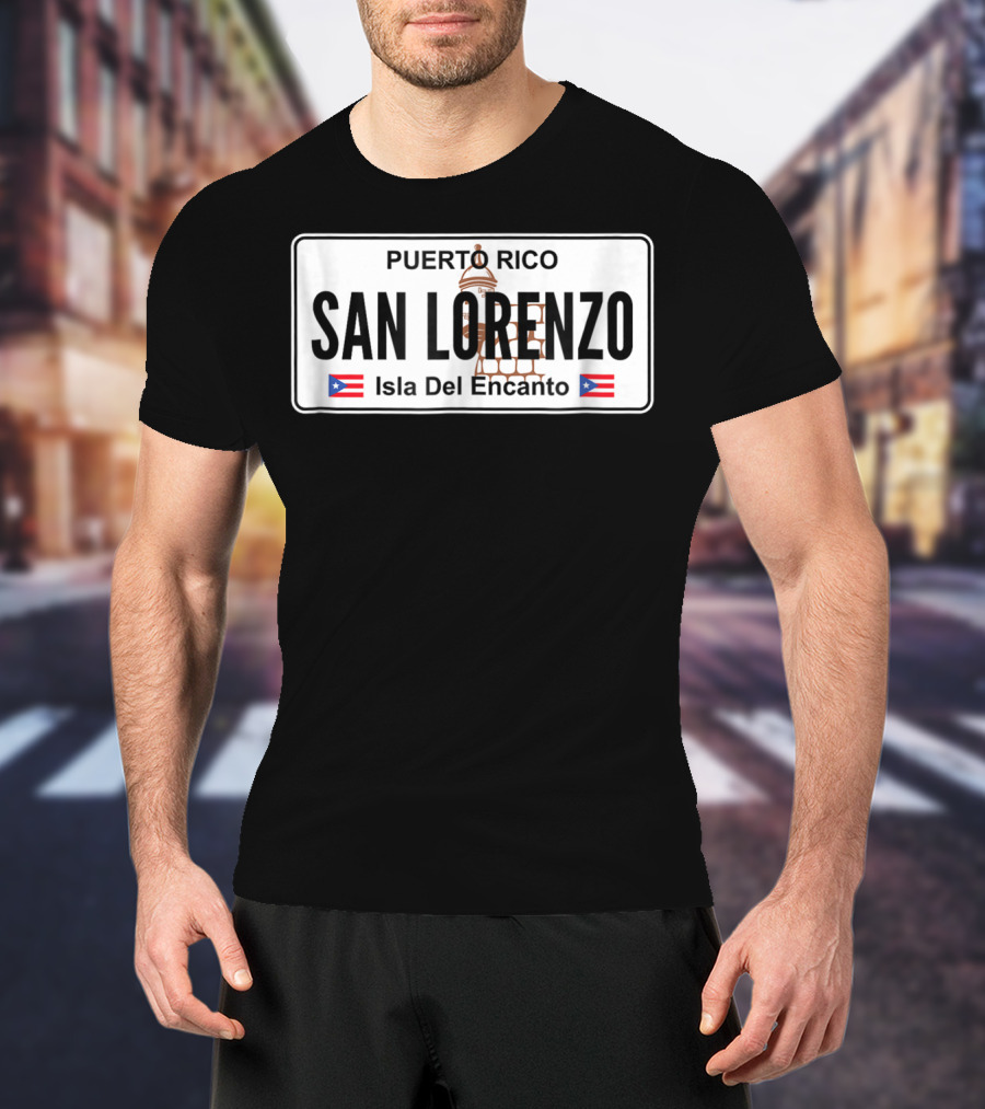 San Lorenzo Puerto Rico Isla Del Encanto License Plate T-Shirt