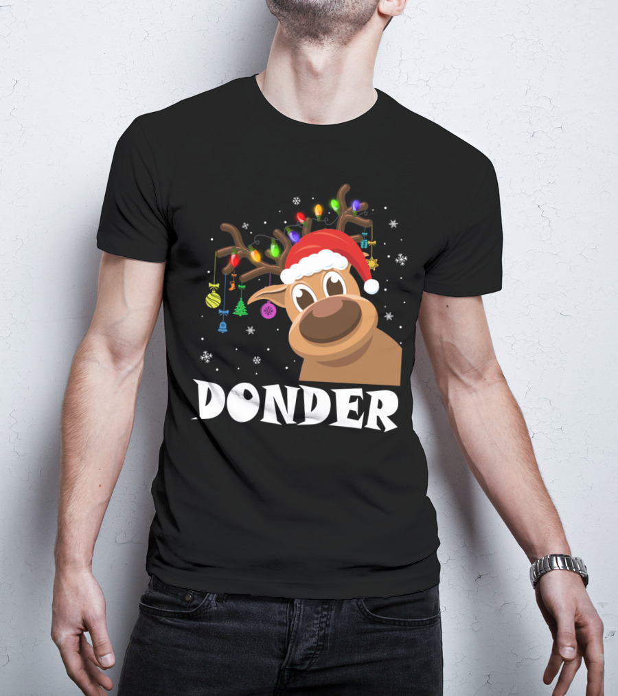 Santa Reindeer Donder Xmas Lights And Ornaments T-Shirt