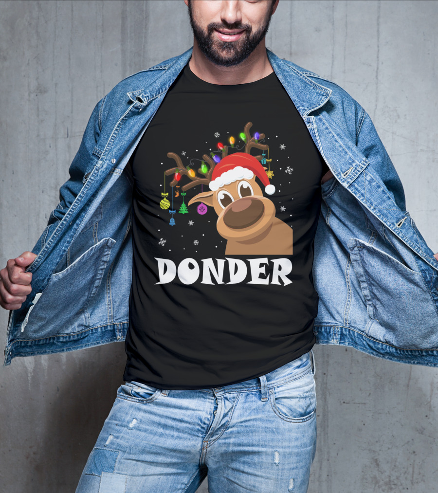 Santa Reindeer Donder Xmas Lights And Ornaments T-Shirt
