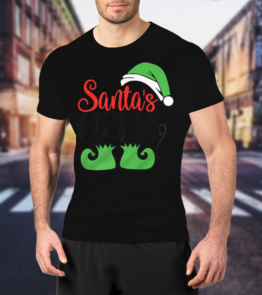 Santa's Crew Christmas Hat And Shoes T-Shirt
