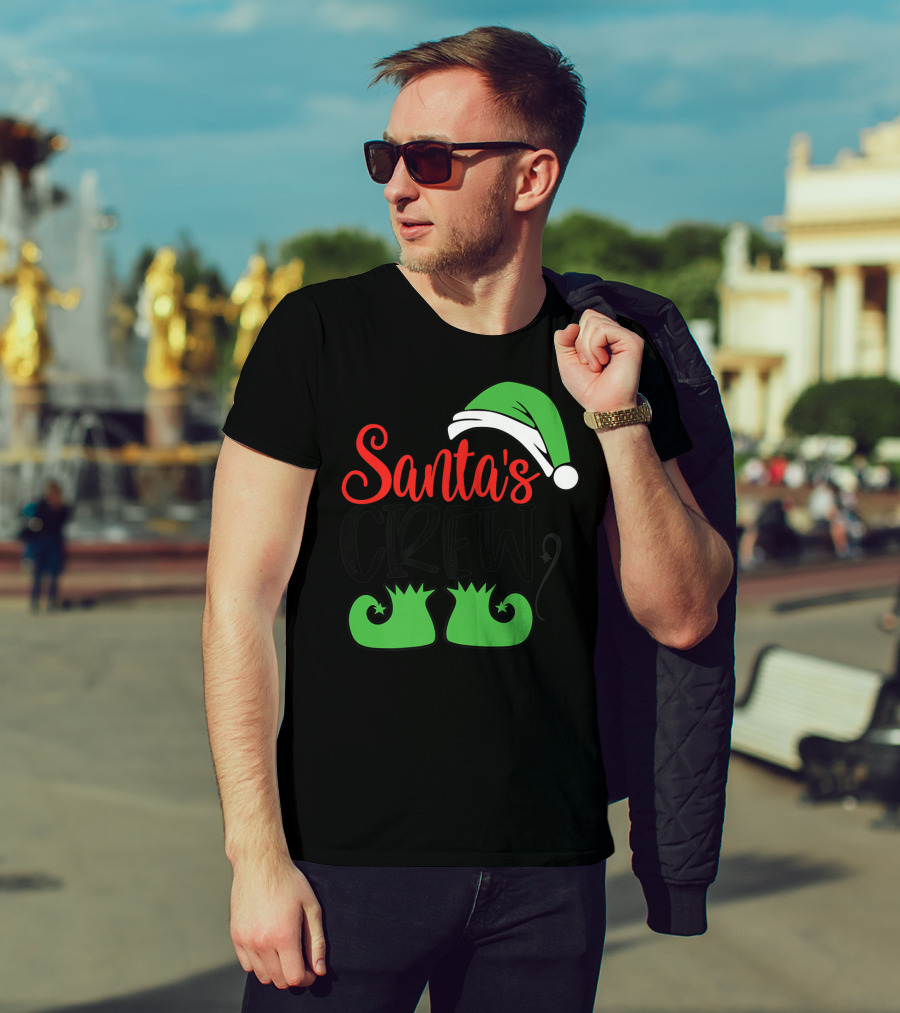 Santa's Crew Christmas Hat And Shoes T-Shirt