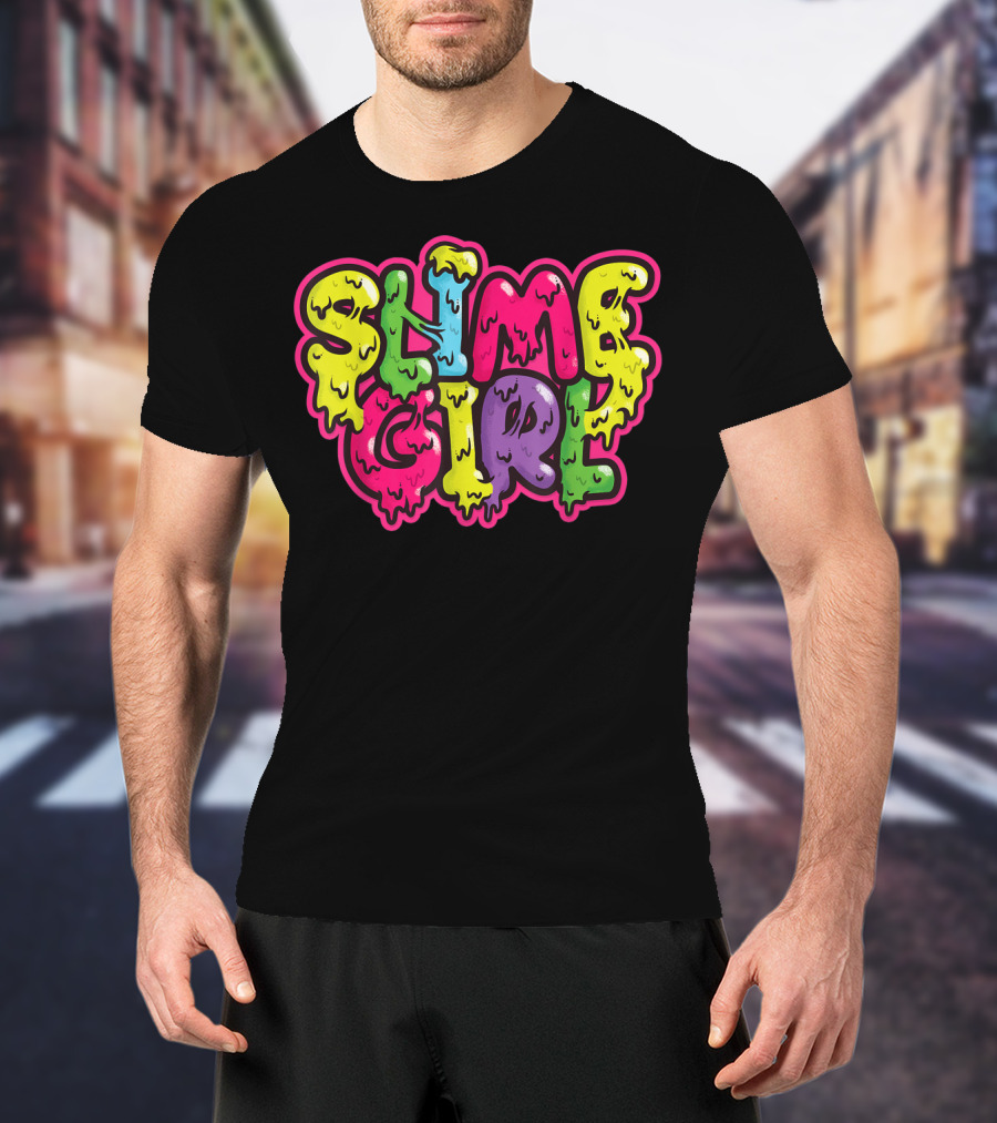 Slime Girl Birthday Party Queen Colorful Dripping Text T-Shirt