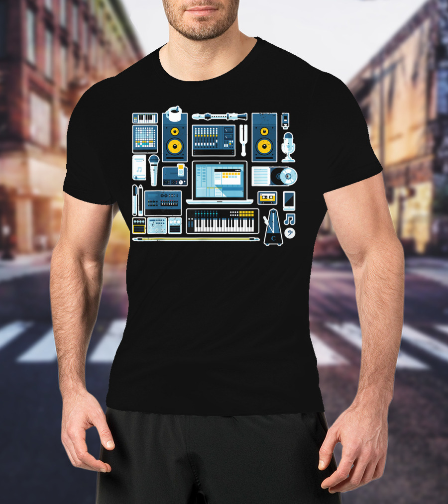 Music Production Essentials Sound Engineer Audio Equipment Collection T-Shirt
