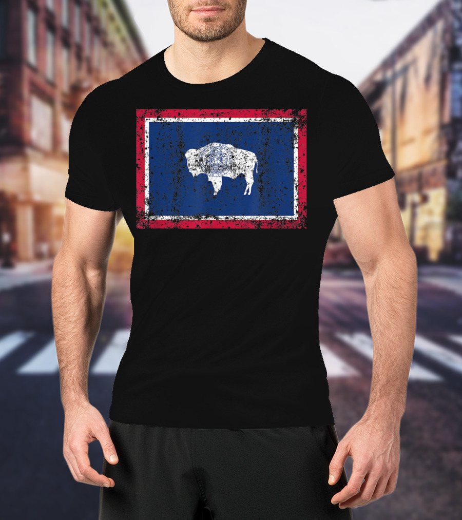 State Of Wyoming Flag Vintage Fall Buffalo T-Shirt