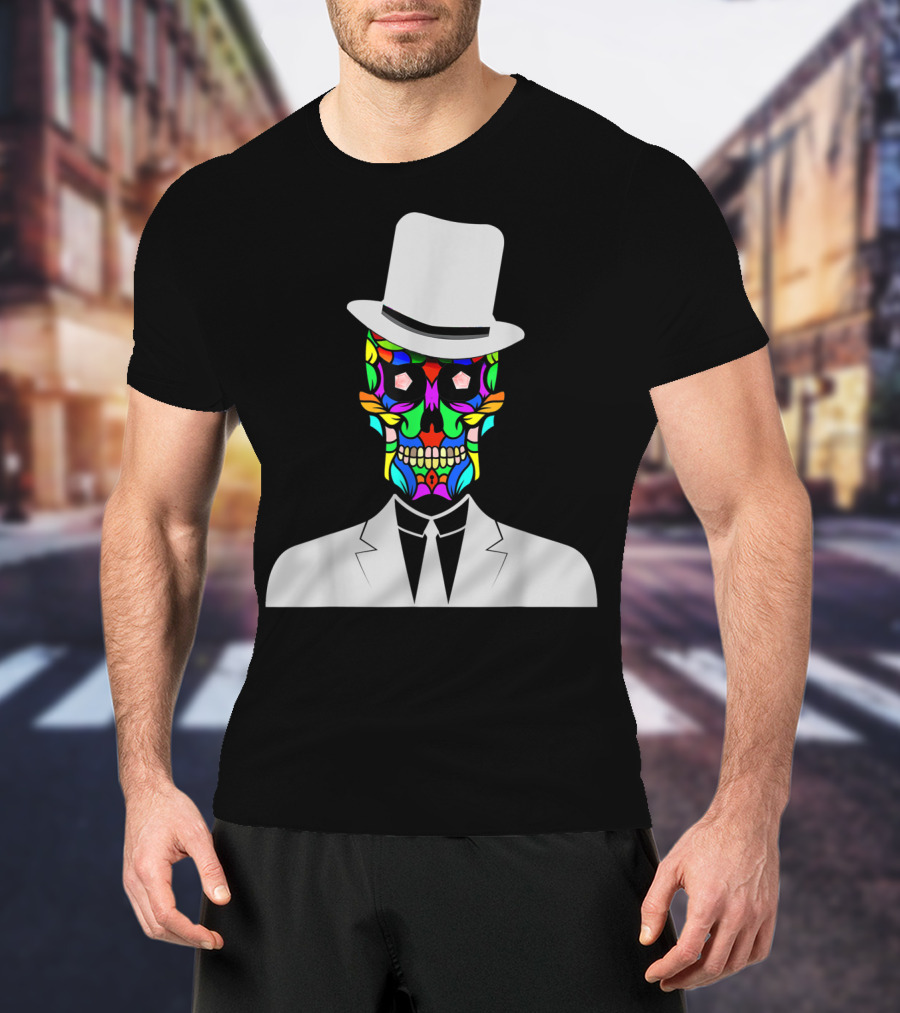 Sugar Skull Baron Samedi Voodoo Colorful Mask In Suit And Top Hat T-Shirt