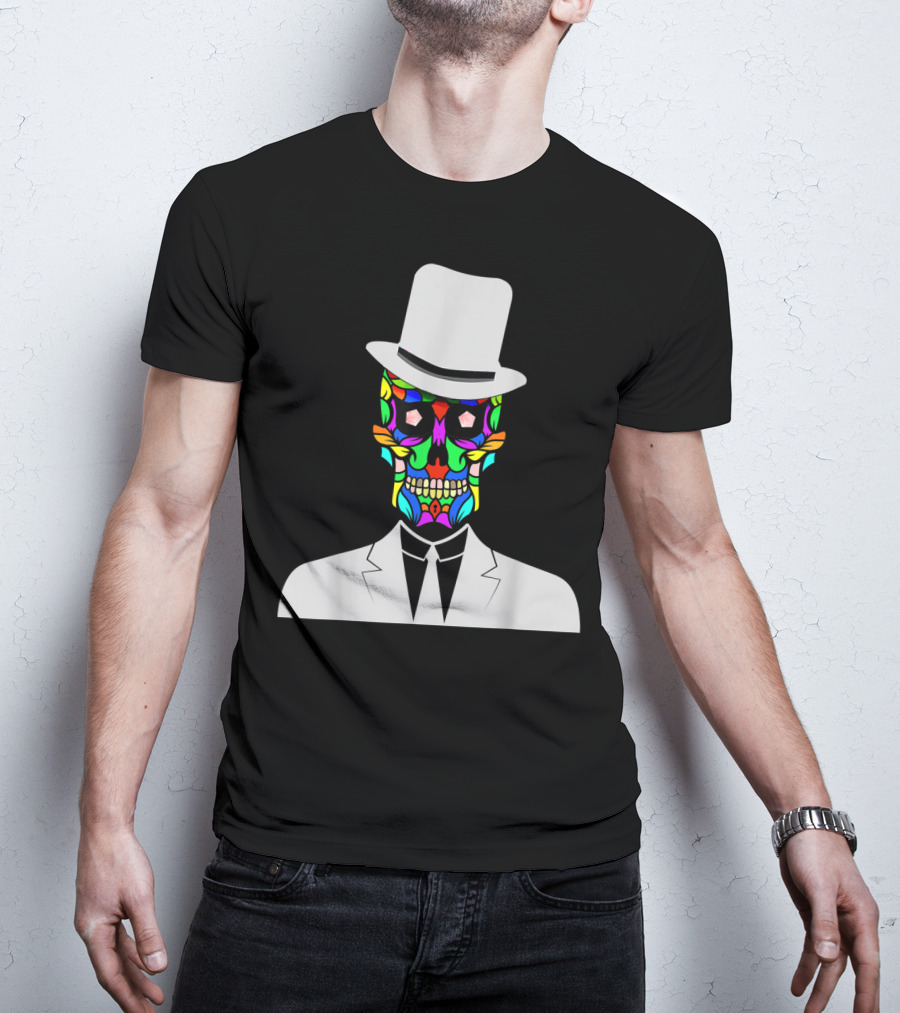 Sugar Skull Baron Samedi Voodoo Colorful Mask In Suit And Top Hat T-Shirt