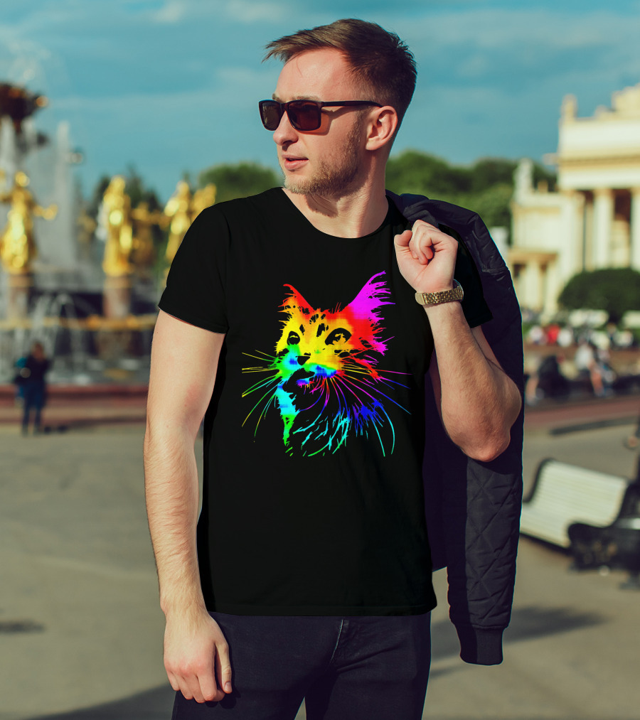 Tie Dye Rainbow Cat Multicolor Psychedelic Cat T-Shirt