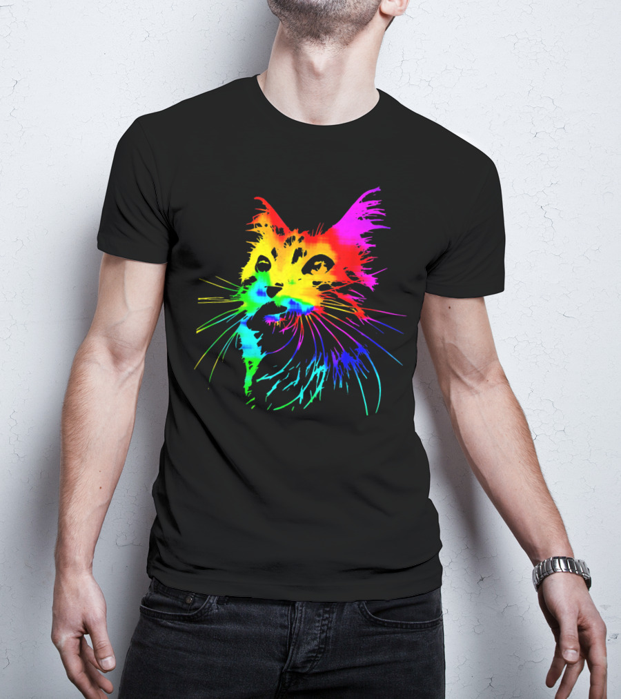 Tie Dye Rainbow Cat Multicolor Psychedelic Cat T-Shirt