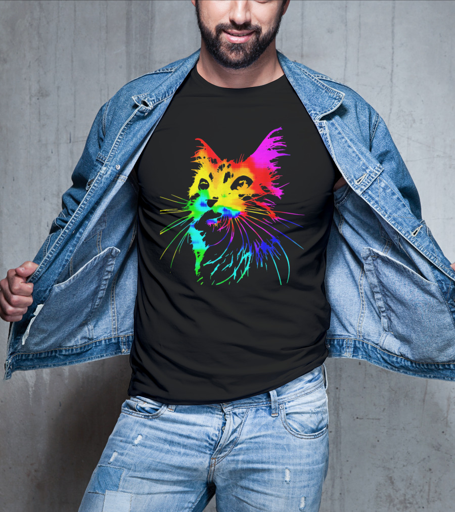 Tie Dye Rainbow Cat Multicolor Psychedelic Cat T-Shirt