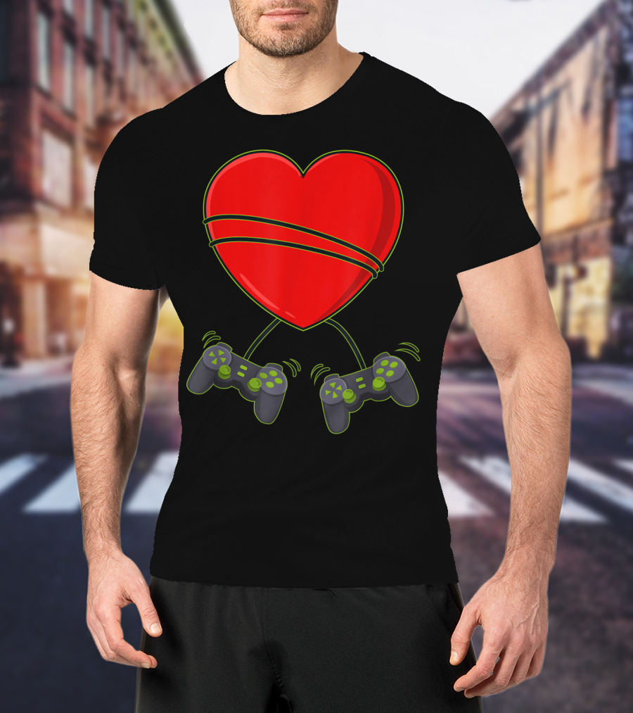 Video Gamer Heart Controllers Valentines Day Love T-Shirt