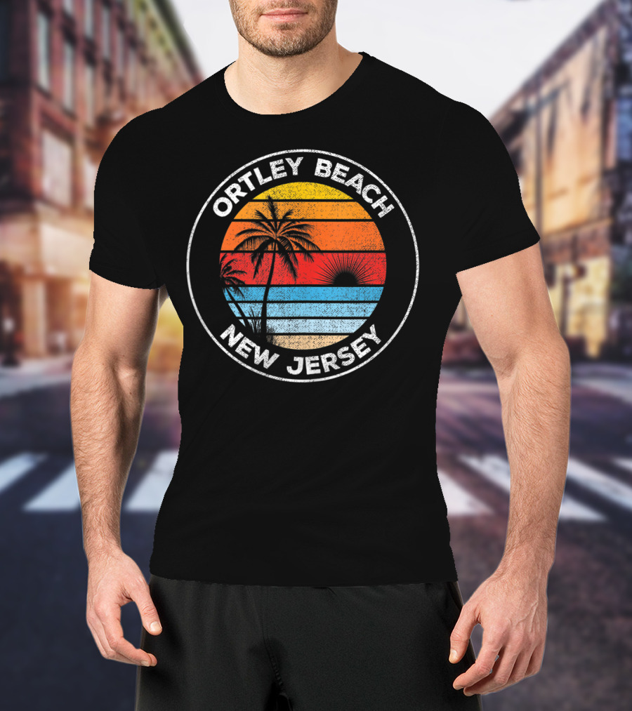 Ortley Beach New Jersey Vintage Sunset Palm Trees Souvenir T-Shirt