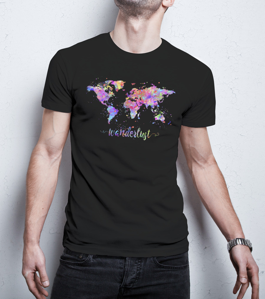 Wanderlust World Map Colorful Watercolor T-Shirt