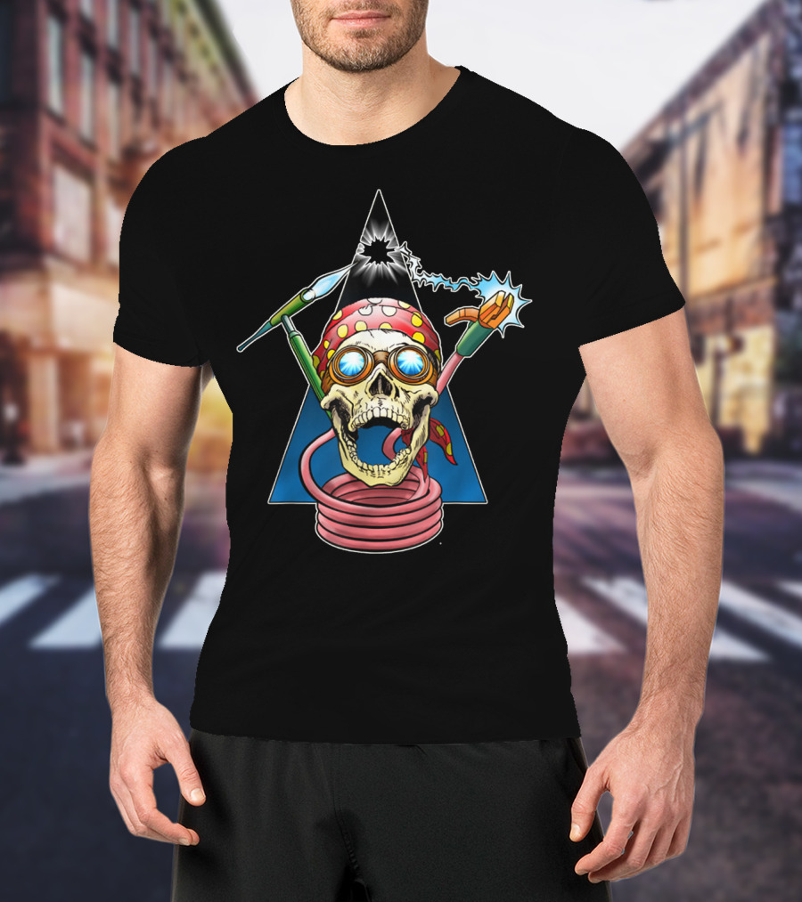 Welder Skull Welding Sparks Bandana Retro Mask T-Shirt