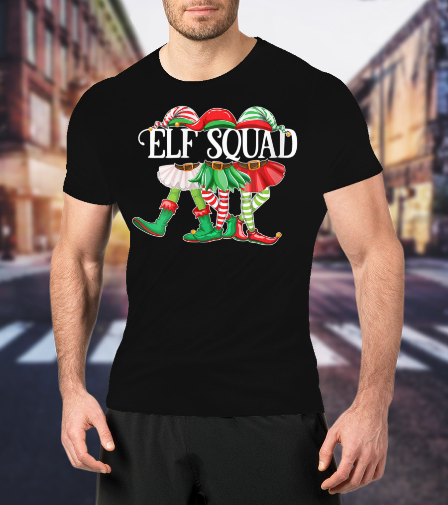ELF SQUAD Christmas Elves In Festive Attire With Candy Cane Stripes T-Shirt