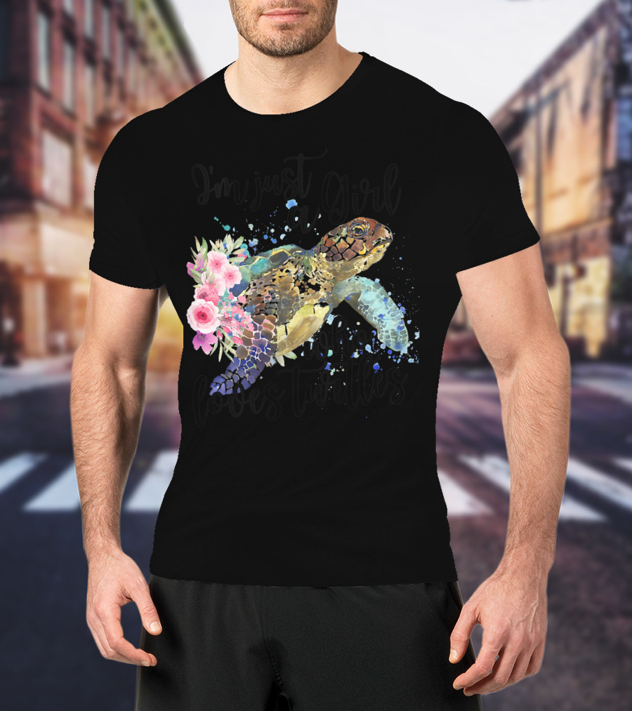 I'm Just A Girl Who Loves Turtles With Floral Turtle T-Shirt