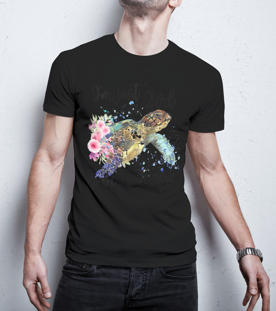 I'm Just A Girl Who Loves Turtles With Floral Turtle T-Shirt
