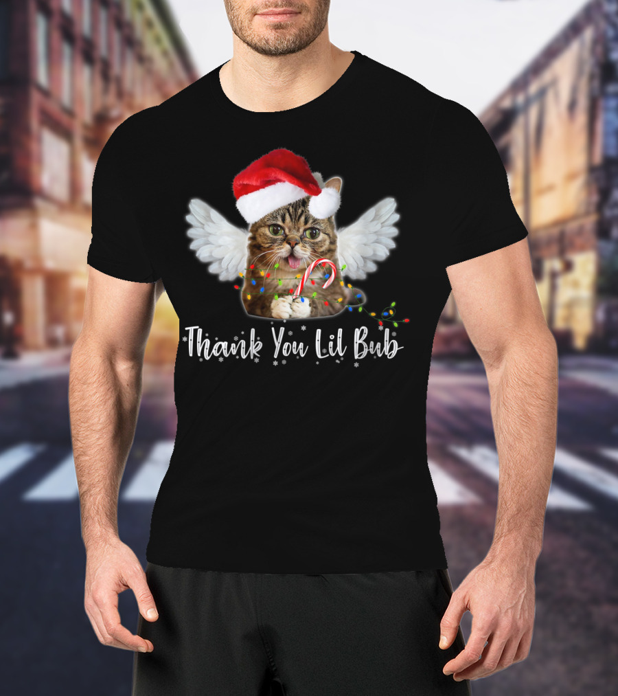 Thank You Lil Bub Angel Cat With Santa Hat And Candy Cane T-Shirt