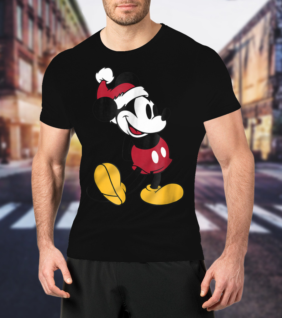 Disney Classic Mickey Mouse In Santa Hat T-Shirt