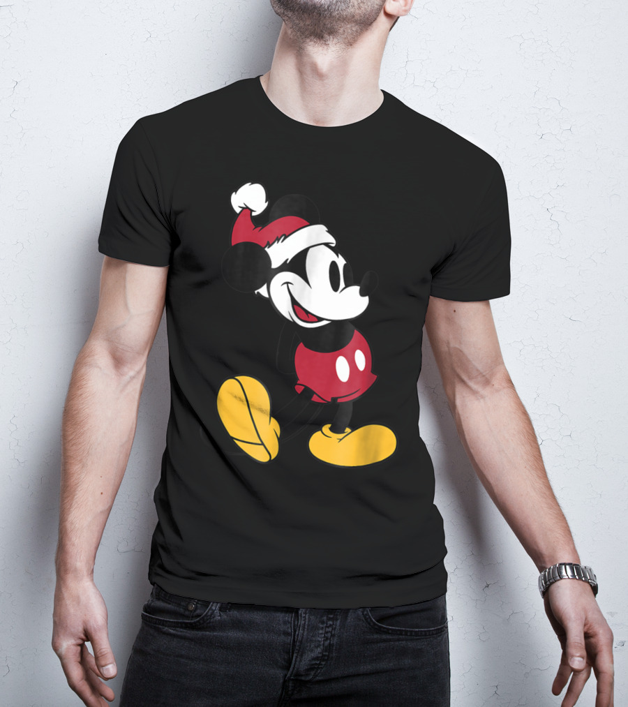 Disney Classic Mickey Mouse In Santa Hat T-Shirt