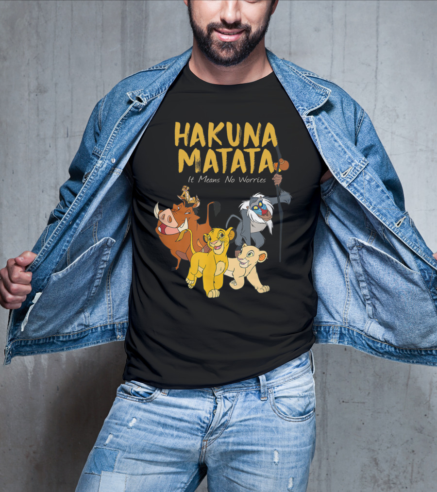 Hakuna Matata Disney Lion King It Means No Worries Characters Rafiki Simba Timon Pumbaa T-Shirt