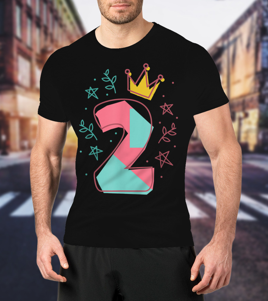 2Nd Birthday Crown Stars Leaves T-Shirt