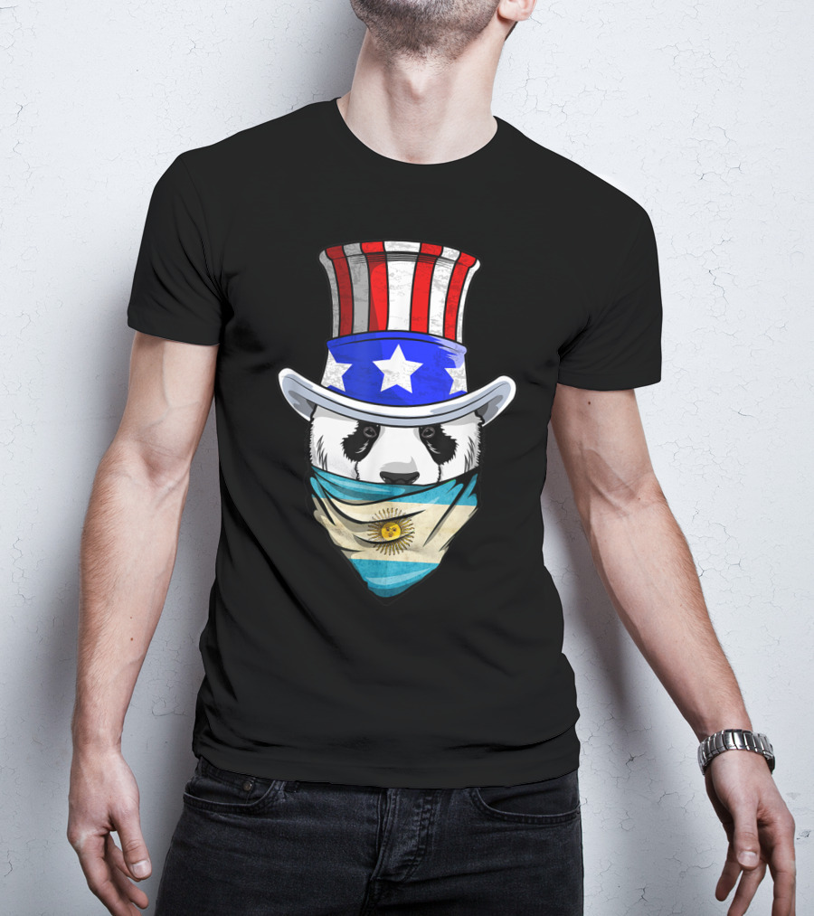 Argentinian Panda Bear In Argentina Bandana Flag With Uncle Sam Hat T-Shirt