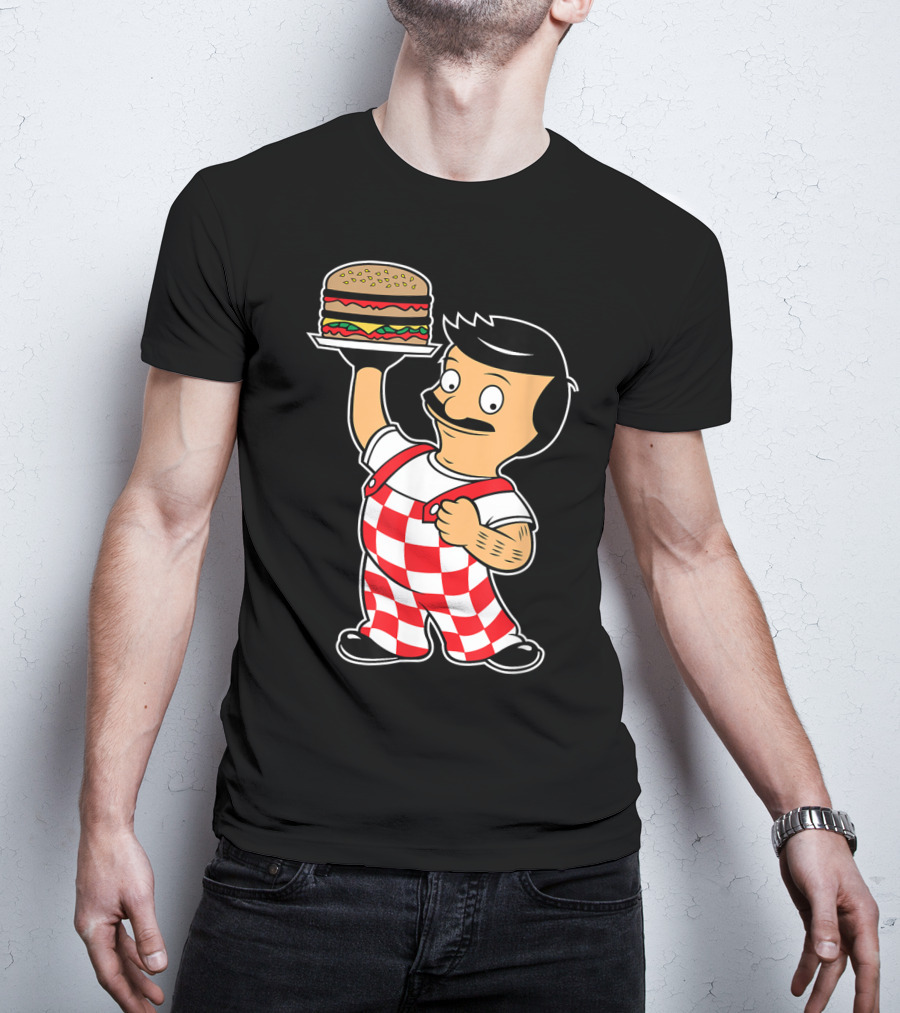 Big Bob Checkered Overalls Burger Mascot T-Shirt