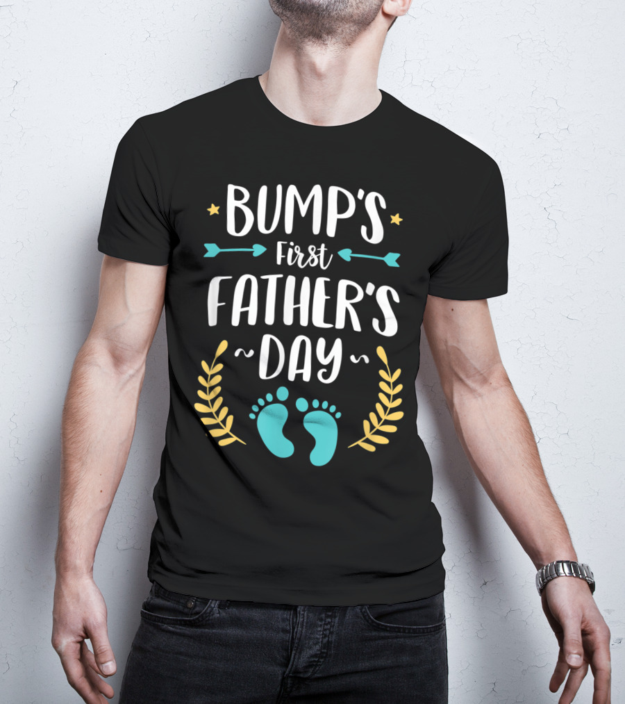 Bump's First Father's Day Baby Footprints Arrows And Stars T-Shirt