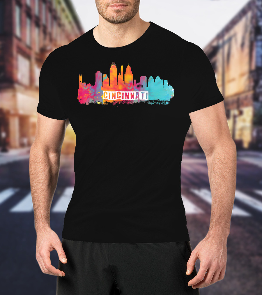 Cincinnati Ohio Watercolor Skyline Cincinnati State Pride T-Shirt