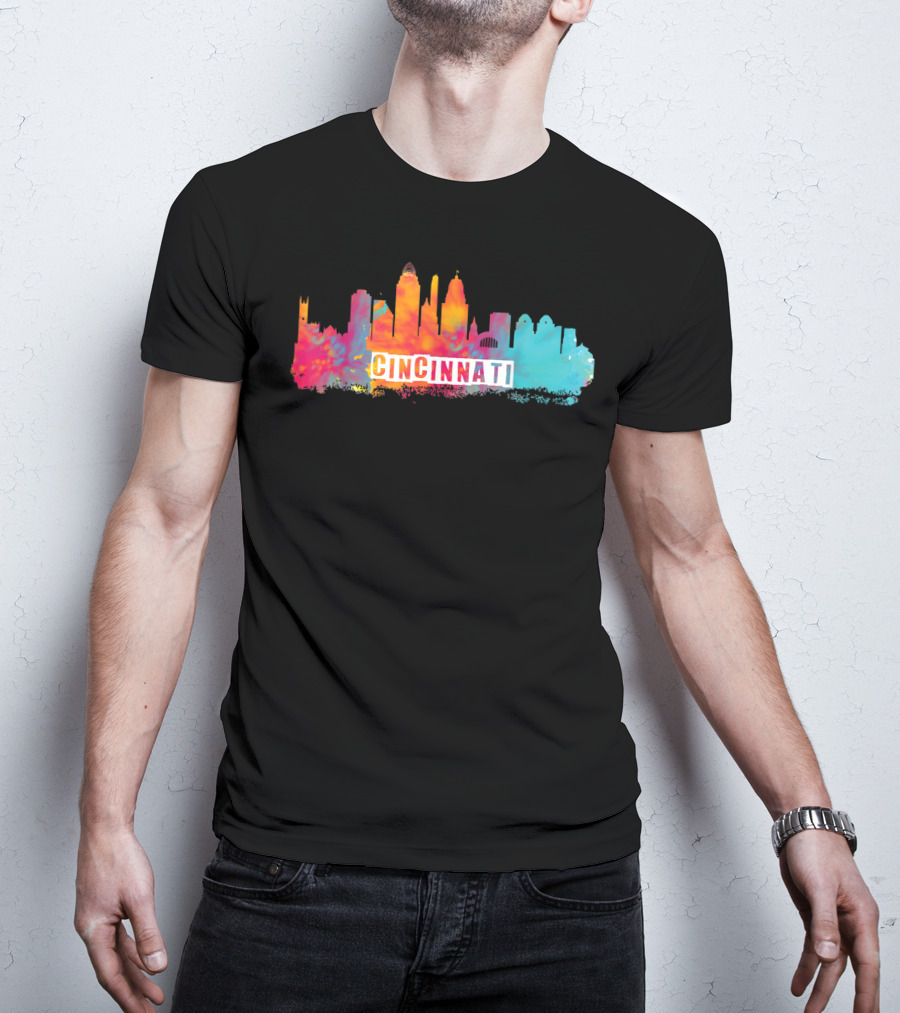 Cincinnati Ohio Watercolor Skyline Cincinnati State Pride T-Shirt