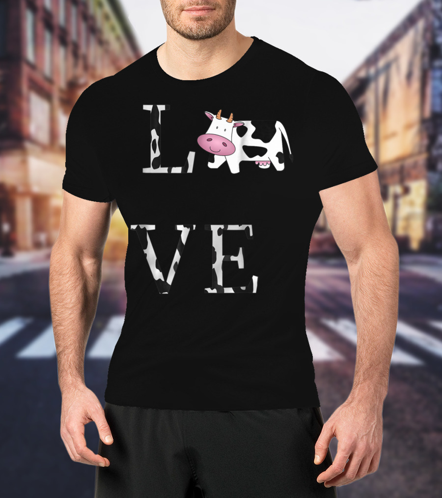 Cow Print LOVE With Cute Cow Face T-Shirt