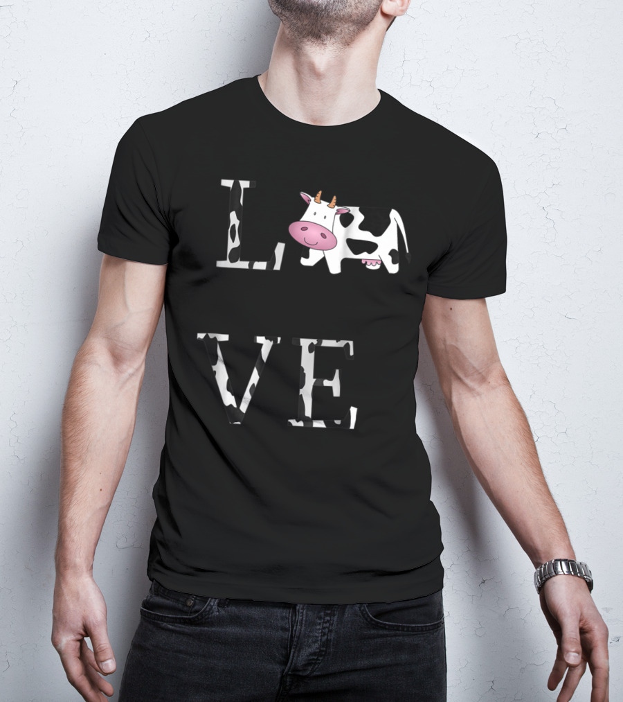 Cow Print LOVE With Cute Cow Face T-Shirt
