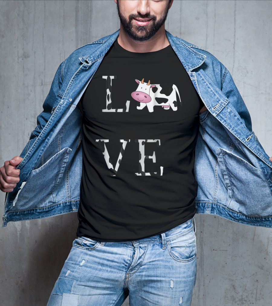 Cow Print LOVE With Cute Cow Face T-Shirt