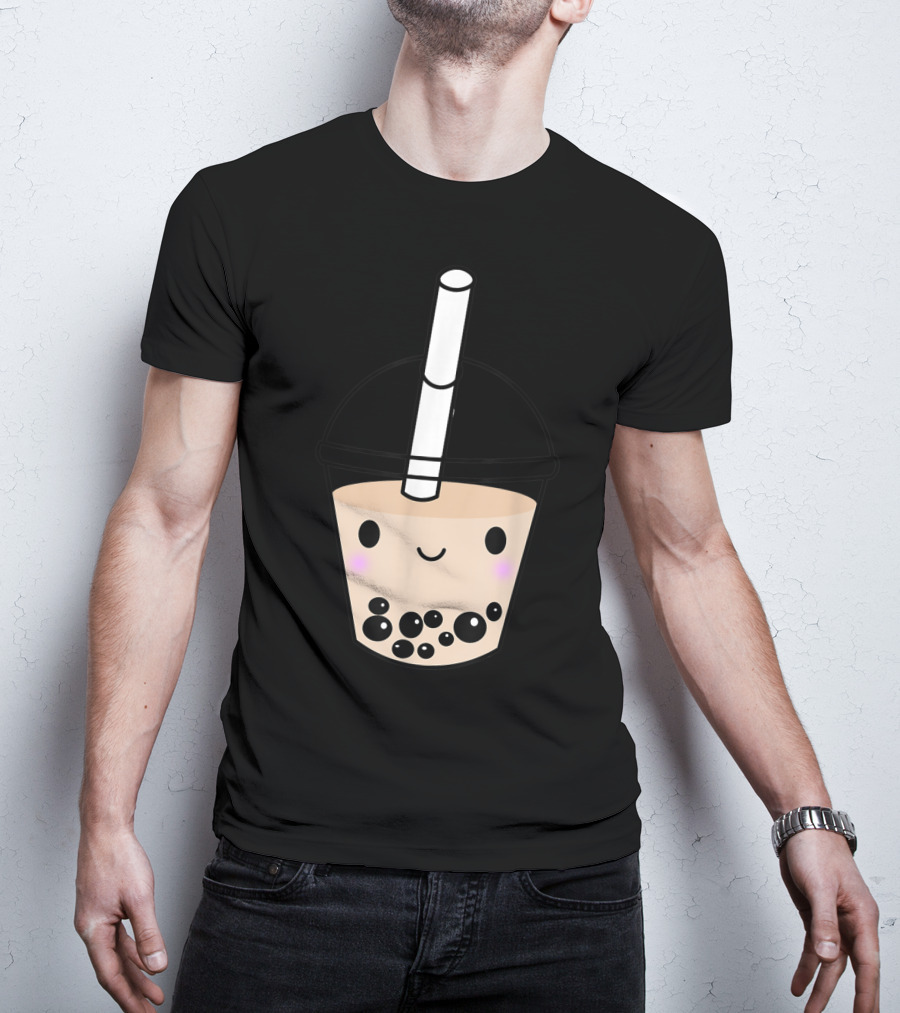 Cute Kawaii Boba Milk Tea Lover With Smiling Bubble Face T-Shirt