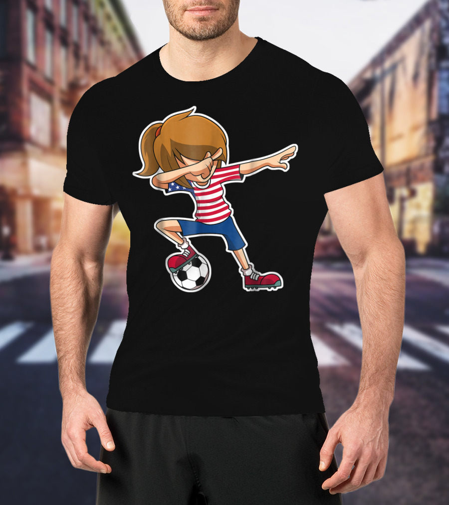 USA Soccer Girl Dabbing Pose With American Flag Jersey T-Shirt