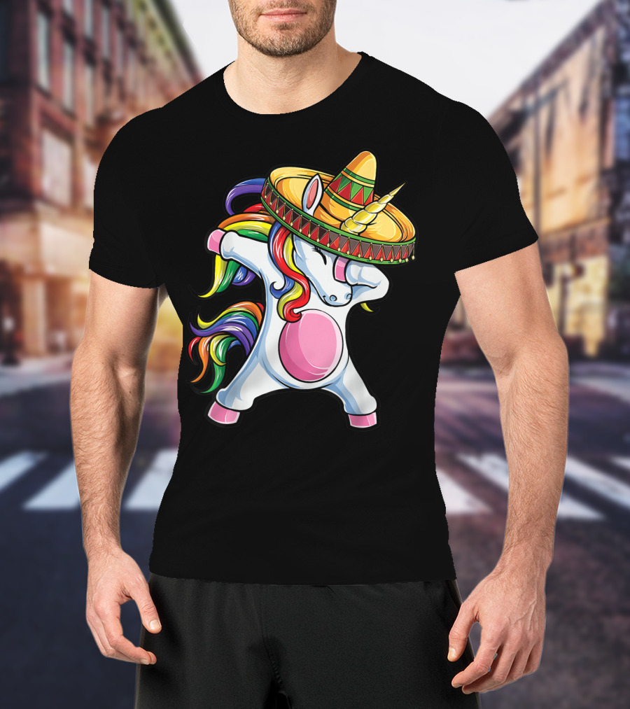 Dabbing Unicorn With Sombrero Cinco De Mayo T-Shirt