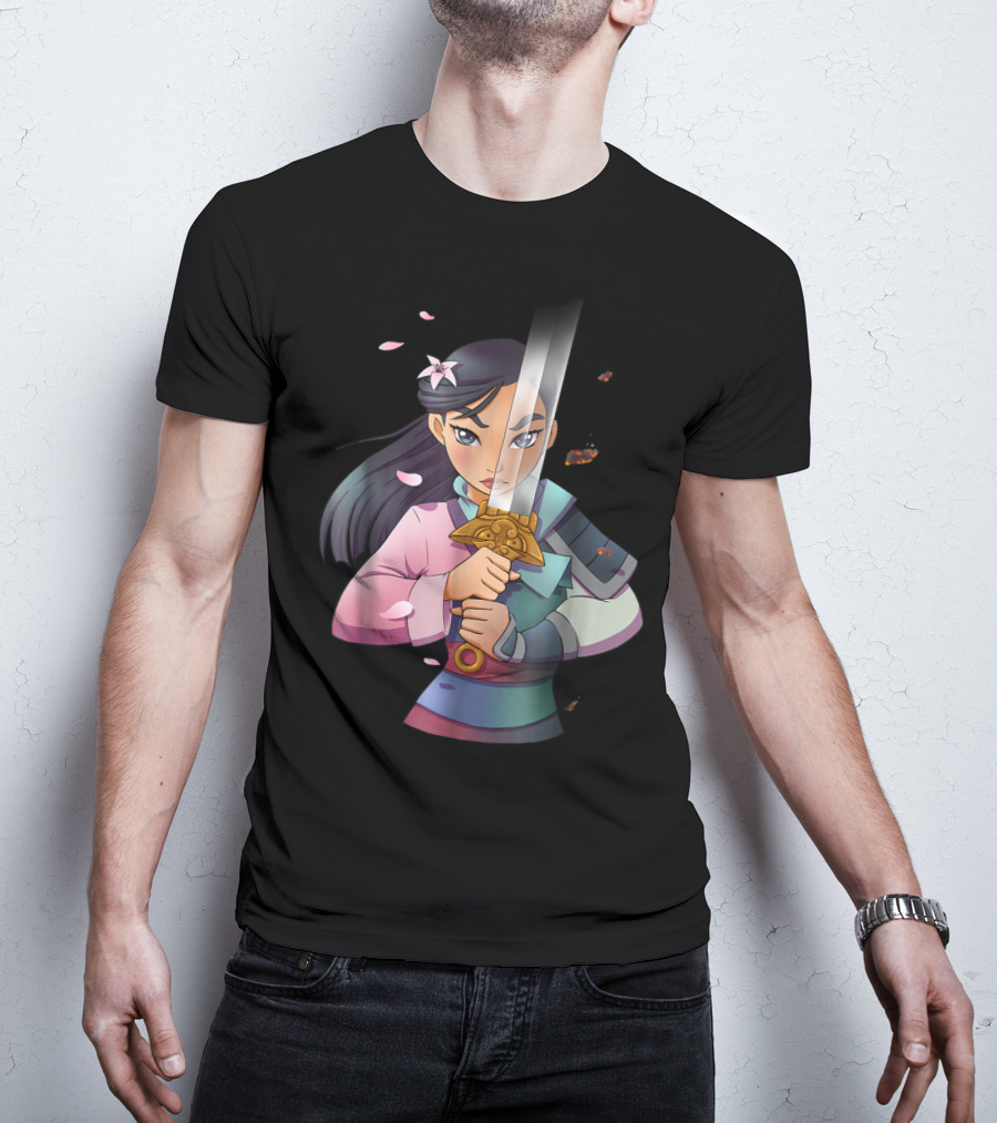 Disney Mulan Anime Half Girl Half Warrior Sword Blossoms T-Shirt