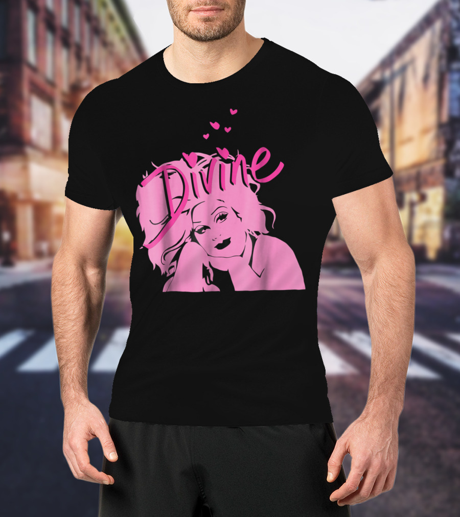 DIVINE John Waters Female Trouble Pink Portrait With Hearts T-Shirt