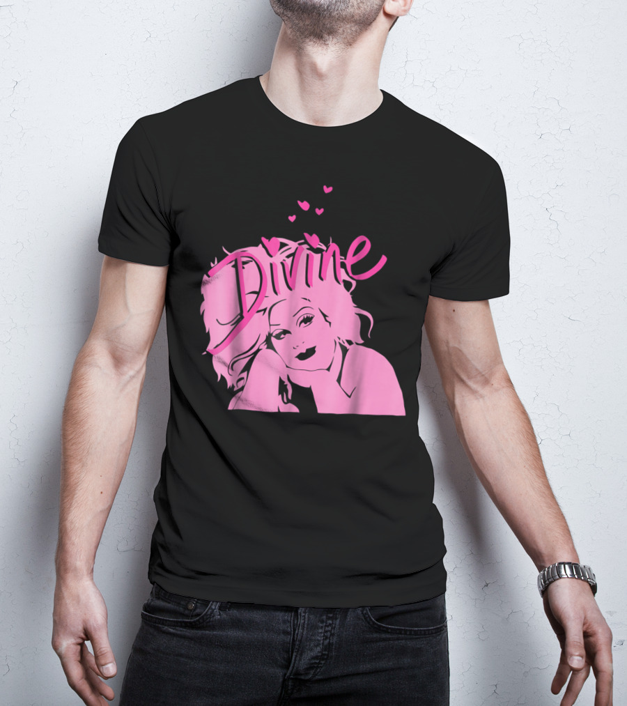DIVINE John Waters Female Trouble Pink Portrait With Hearts T-Shirt